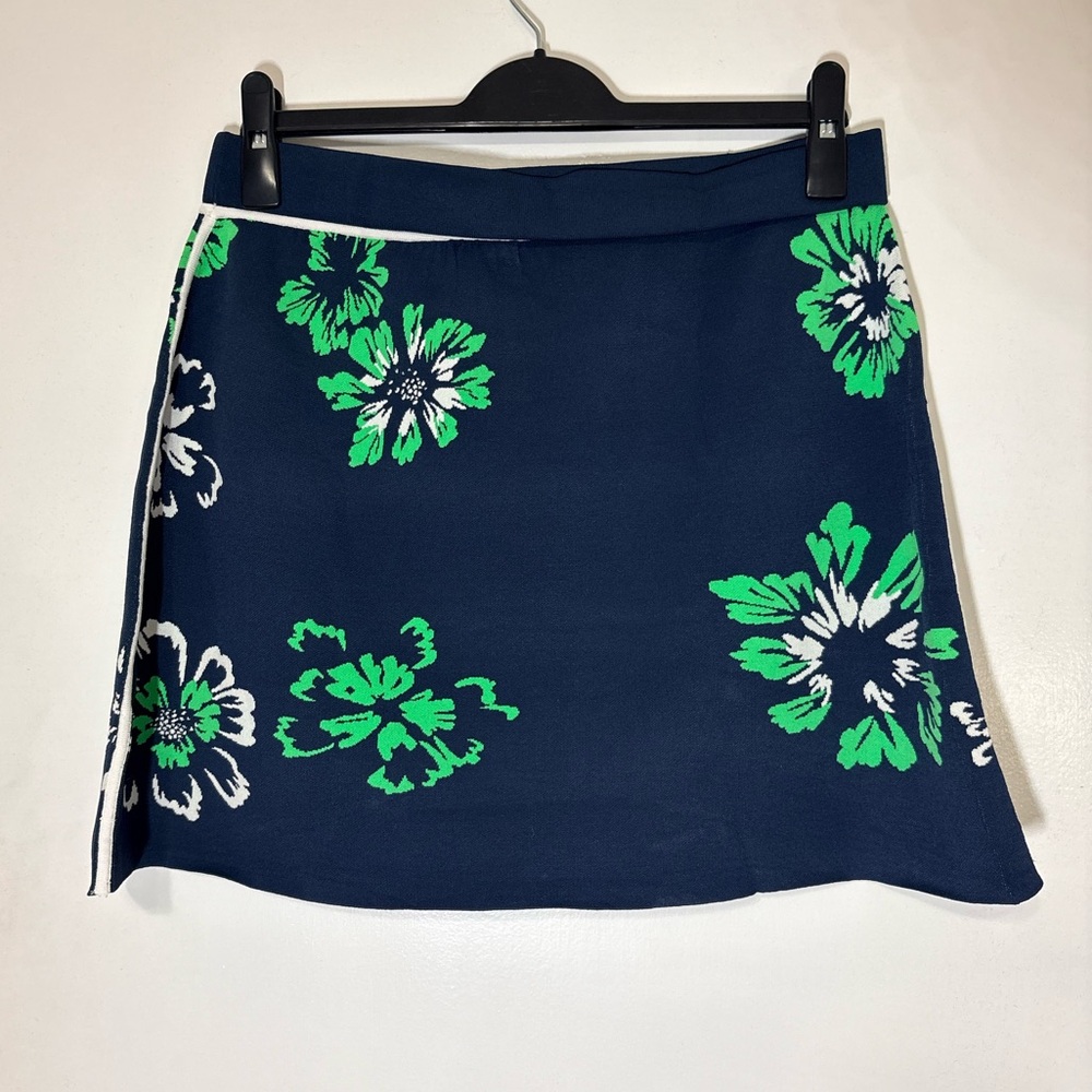 Tanya Taylor Women's Navy-Green-White Floral Knit Straight Mini Skirt Sz L - Picture 7 of 11